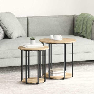 vidaXL Bijzettafelset 2 st Bruin 50 x 50 x 50,5 cm, Huis en Inrichting, Tafels | Bijzettafels, Verzenden, Nieuw