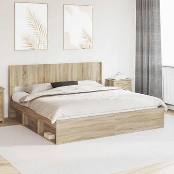 vidaXL Bedframe met opbergruimte en hoofdbord 2 st Bewerkt, Huis en Inrichting, Verzenden, Nieuw, Bruin, Hout