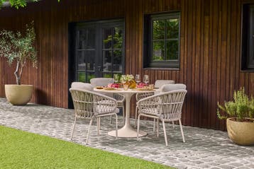 Suns Tosca/Nova ronde tuinset Ø120 cm. (5-delig) - Zand, Tuin en Terras, Tuinsets en Loungesets, Verzenden, Nieuw, Overige materialen
