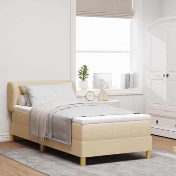 vidaXL Boxspringbed met hoofdeinde Crème 90 x 190 cm Stof, Eenpersoons, Verzenden, Nieuw, Crème