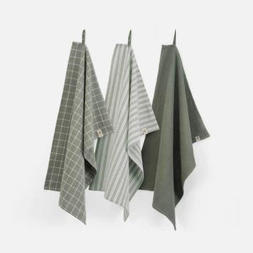 Keukenset Dry w. Cubes Uni, Stripes &amp; Blocks, Verzenden, Nieuw, Groen, Theedoek of Handdoek