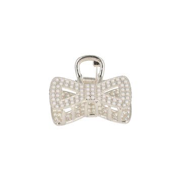 Haarspeld Haarklem 4cm – Strik – Pareltjes – Metaal – Zilver, Nieuw