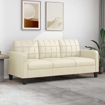 vidaXL Driezitsbank 180 cm kunstleer crèmekleurig, Huis en Inrichting, Verzenden, Leer, Minder dan 150 cm, Driepersoons