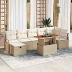 vidaXL Tuinbankenset met kussen met opslag 8 pcs Beige poly, Verzenden, Nieuw, Rotan, 8 zitplaatsen
