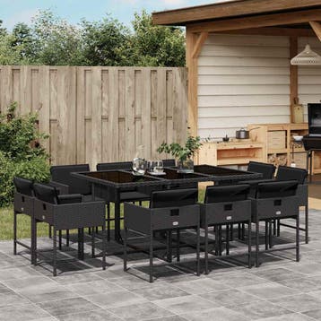 vidaXL 11-delige Tuinset met kussens poly rattan zwart, Verzenden, Nieuw, Meer dan 8 zitplaatsen, Tuinset