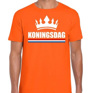 Koningsdag met kroon shirt oranje heren - Koningsdag shirts, Ophalen of Verzenden, Nieuw