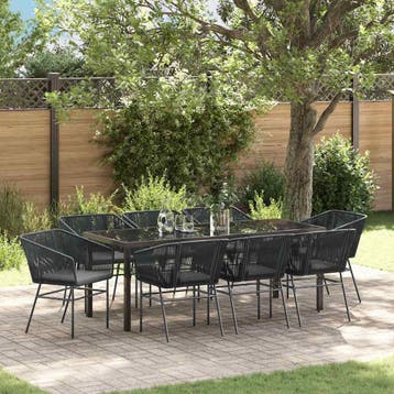vidaXL Tuin eettafelset 9 st Zwart Gepoedercoat staal, Verzenden, Nieuw, Meer dan 8 zitplaatsen
