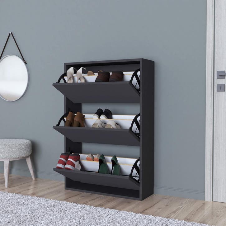 [en.casa] Schoenenkast Aurskog met 3 vouwdeuren 110x73,5x24, Huis en Inrichting, Kasten | Schoenenkasten, Verzenden