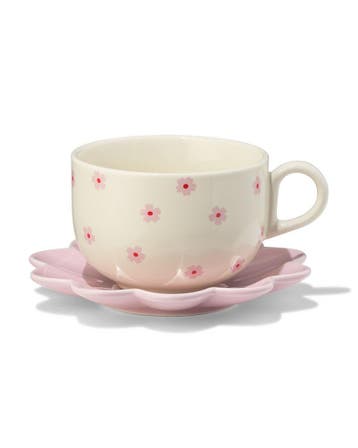 HEMA Kop en schotel 220ml keramiek bloemen, Huis en Inrichting, Keuken | Servies, Verzenden, Nieuw
