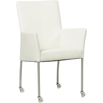 Leren eetkamerstoel Comfort met wieltjes en armleuning -, Huis en Inrichting, Stoelen, Wit, Nieuw, Leer, Ophalen of Verzenden