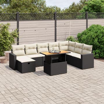 vidaXL 9-delige Loungeset met kussens poly rattan zwart, Verzenden, Nieuw, Loungeset