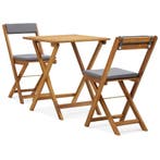 vidaXL 3-delige Bistroset inklapbaar met kussens massief, Verzenden, Nieuw, Hout
