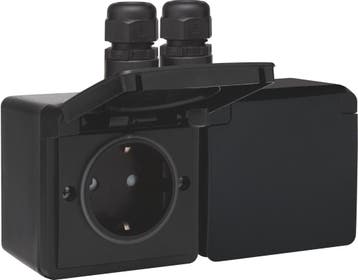Niko Hydro Dubbele Horizontale IP44 Stopcontact Zwart 16A, Doe-het-zelf en Verbouw, Verzenden, Nieuw, Overige typen