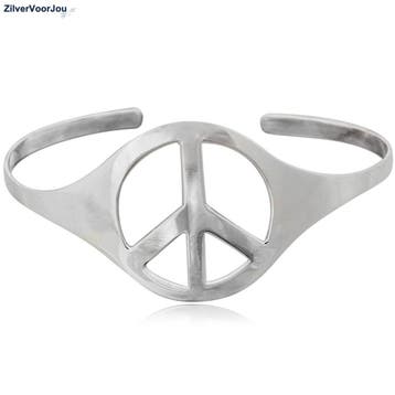 Zilveren peace klemarmband, Verzenden, Nieuw, Zilver