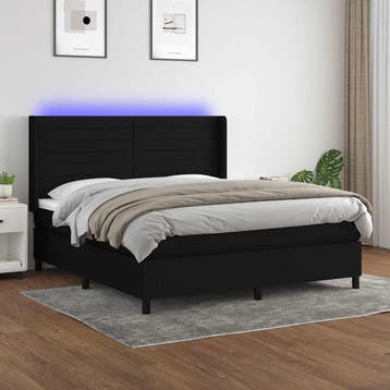 vidaXL Boxspring met matras en LED stof zwart 180x200 cm, Eenpersoons, Verzenden, Zwart, Nieuw