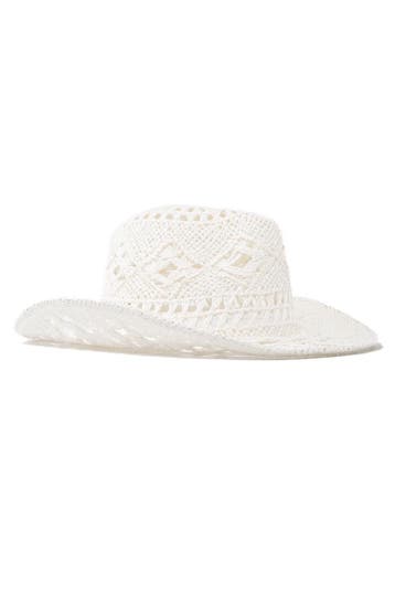 KIMU® Cowboyhoed Gevlochten Strohoed Wit Witte Stro Cowboy W, Ophalen of Verzenden, Nieuw, Carnaval