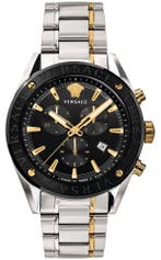 Versace VEHB00619 V-Chrono heren horloge zilver/zwart 44 mm, Overige merken, Staal, Verzenden, Polshorloge