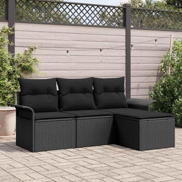 vidaXL Tuin Sofa Set 4 st Zwart poly rattan, Verzenden, Nieuw, 4 zitplaatsen