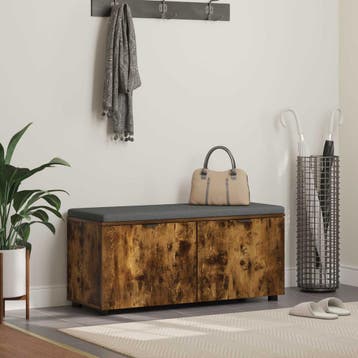 vidaXL Halbank met kussen met plank Gerookte Eik 100 x 38 x, Verzenden, Nieuw