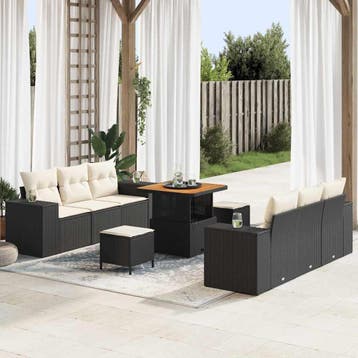 vidaXL Tuin Sofa Set 9 st Zwart Poly riet, Verzenden, Nieuw, Rotan, Meer dan 8 zitplaatsen
