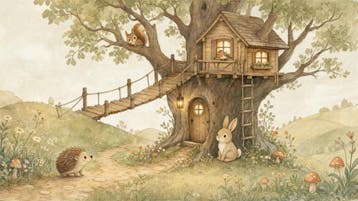 Boomhut behang kinderkamer – sprookjesbos fotobehang, Verzenden, Fotobehang