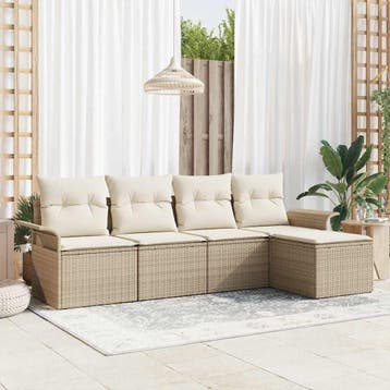 vidaXL Tuin Sofa Set 5 st Beige poly rattan, Verzenden, Nieuw, Rotan, 5 zitplaatsen