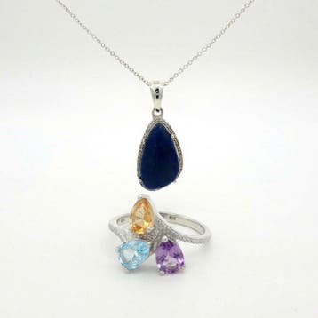 Zonder minimumprijs - 2-delige sieradenset Zilver - 13.47ct., Sieraden, Tassen en Uiterlijk