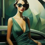 CREATIVE_HUB - vintage car and fashion woman in De Lempicka, Nieuw