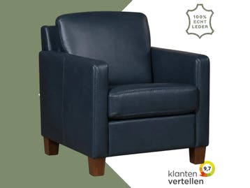 Leren fauteuil Smart - Granada Blue (blauw) - Poten hout, Nieuw, Ophalen of Verzenden, Bohemian, Eigentijds, Modern, Retro, 50 tot 75 cm