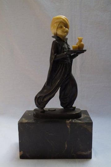 sculptuur, Bediende. - 26 cm - Brons, Hars, Steen