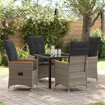 vidaXL Tuin eettafelset met kussen 5 pcs Grijs poly rattan, Verzenden, Nieuw, Rotan, 5 zitplaatsen