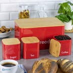 Kinghoff KH-1085 broodtrommel set rood RVS met hout 35 x 23, Ophalen of Verzenden, Nieuw