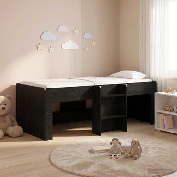 vidaXL Kinder Hoogslaper Zwart eiken 80 x 200 cm Bewerkt, Eenpersoons, Verzenden, Zwart, Nieuw