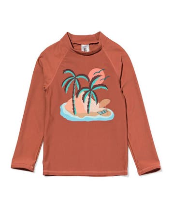 HEMA Kinderzwemshirt UPF40+ palmbomen bruin, Verzenden, Nieuw