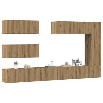 vidaXL 7-delig Tv-meubelset wandmontage bewerkt hout, Minder dan 50 cm, Verzenden, Nieuw, Minder dan 100 cm