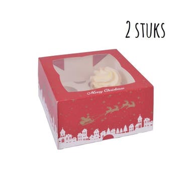 HoM Cupcake Doosje 4 Kerst (incl. tray met venster) 2st., Verzenden, Nieuw