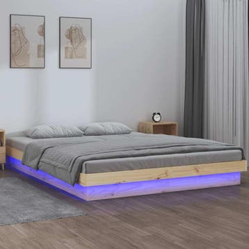 vidaXL Bedframe LED massief hout 150x200 cm King Size, Huis en Inrichting, Bruin, Verzenden, Overige maten, 200 cm