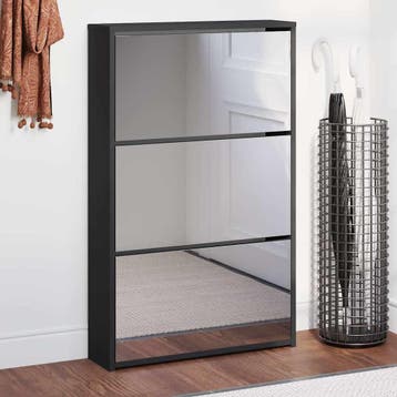 vidaXL Schoenenkast met spiegel 3-laags zwart 63x17x102,5 cm, Huis en Inrichting, Verzenden, Nieuw