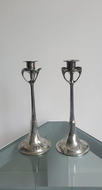 Kandelaar (2) - Tin, Legering, 95% tin - Jugendstil