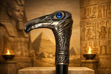 sculptuur, ***FALCON HEAD WALKING CANE – SilverTone