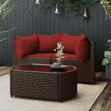 vidaXL 3-delige Loungeset met kussens poly rattan bruin, Verzenden, Nieuw, Loungeset