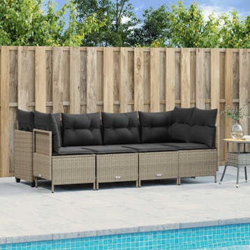 vidaXL 5-delige Loungeset met kussens poly rattan lichtgrijs, Verzenden, Nieuw, Loungeset