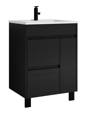 Badkamermeubel Set Salzburg 60 cm Zwart Houtnerf Badmeubel, Huis en Inrichting, Badkamer | Badkamermeubels, Verzenden, Nieuw, Wastafelkast