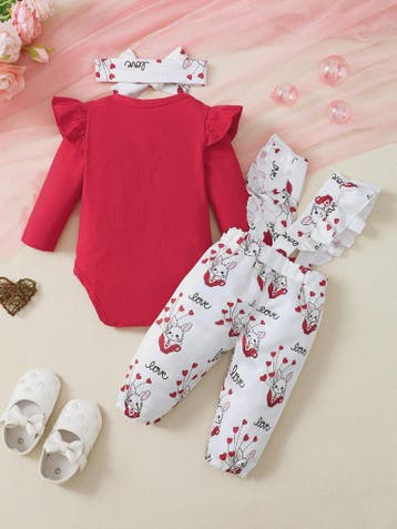 Schattige Baby Meisjes Outfit 3-Delig: Rood Ruffle Romper, B, Verzenden, Nieuw