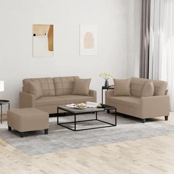 vidaXL 3-delige Loungeset met kussens kunstleer, Verzenden, Nieuw, Leer, Minder dan 150 cm