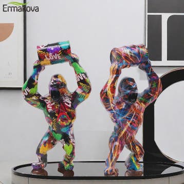 Creatieve Gorilla Beeldje met Graffitikunst - Unieke Woondec