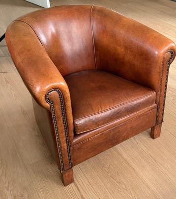 Fauteuil - Schaapsleer - Engelse clubfauteuil, Antiek en Kunst