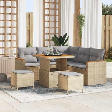 vidaXL Tuin Sofa Set 8 st 5-Aantal zitplaatsen Beige Poly, Verzenden, Nieuw, Rotan, 8 zitplaatsen