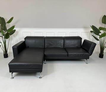 Brühl Moule Hoekbank Leer Sofa Slaapfunctie Zwart Dikleer, Hoekbank, Driepersoons, Leer, Ophalen of Verzenden