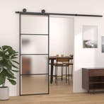 vidaXL Schuifdeur 76x205 cm mat ESG-glas en aluminium zwart, Doe-het-zelf en Verbouw, Deuren en Horren, Verzenden, Nieuw
